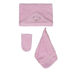 Комплект для купания Baby Nice полотенце с капюшоном 110х110 см, полотенце, варежка, роз.