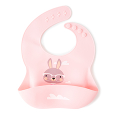 Нагрудник для кормления новорожденных Baby Nice, с карманом, силиконовый, 31х23см, розовый