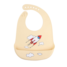 Нагрудник для кормления новорожденных Baby Nice, с карманом, силиконовый, 31х23см, бежевый