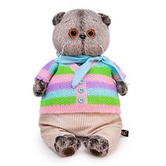 Мягкая игрушка BUDI BASA Кот Басик в полосатой кофте и штанах 19 см