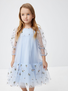 Нарядное платье с вышивкой для девочек 3803040733-41 цв. голубой р.104 Sela