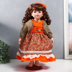 Кукла коллекционная керамика Вера в платье с мелкими цветами и горчичном джемпере 40 см No Brand