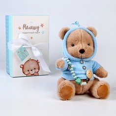 Крошка Я подарочный набор мягкая игрушка медвежонок + держатель для соски , голубой