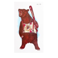 Татуировка на тело цветная Медведь с битой 10,5х6 см 9323538 No Brand