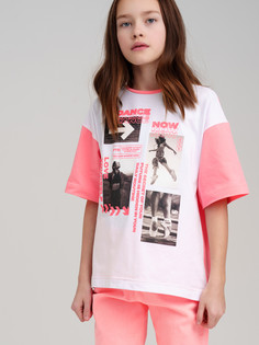 Футболка детская PlayToday Tween 12321049, коралловый, белый, 134