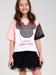 Футболка детская PlayToday Tween 12321051, черный, белый, светло-розовый, 134