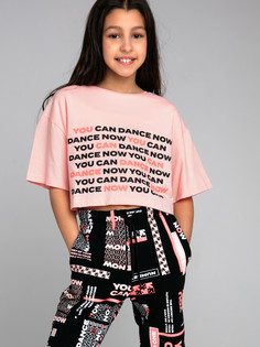 Футболка детская PlayToday Tween 12321057, светло-розовый, черный, 128