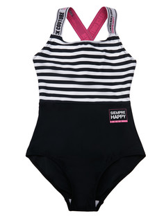 Купальник слитный детский PlayToday Tween 12321312, черный, белый, фуксия, 128