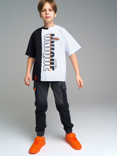 Футболка детская PlayToday Tween 12311211, черный, белый, оранжевый, 128