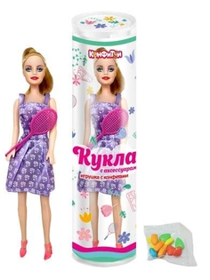 КУКЛА набор с аксессуарами в тубе игрушка с конфетами 28 см, блок 36 шт. (3г х 36 х 8) No Brand