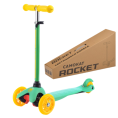 Самокат трёхколёсный ROCKET колёса световые PU, цвет желто-зеленый