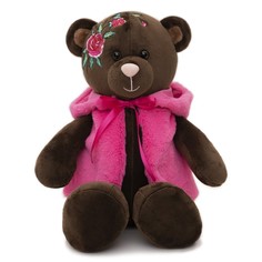 Мягкая игрушка Медведь в бордовой жилетке, 35 см , цвет коричневый No Brand