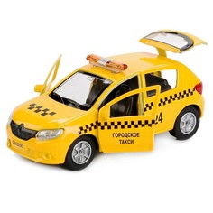 Машина металл Renault Sandero такси 12см, открываются двери, инерционная Технопарк