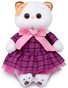 Мягкая игрушка BUDI BASA Кошка Ли-Ли в платье в клетку 24 см