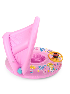 Надувной круг для плавания детский с крышей Машинка Baziator BG0038 от 1 года розовый