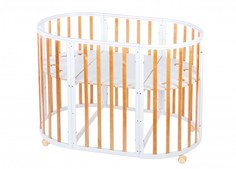 Кроватка-трансформер Forest kids круглая Lavatera 6в1, колесо, белый/натуральный