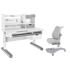 Растущая парта FunDesk с надстройкой и кресло с подставкой для ног, Sentire + Sorridi Grey