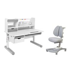 Растущая парта FunDesk с надстройкой и кресло с подставкой для ног, Pensare + Fortuna Grey