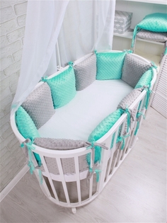 Бортики в детскую кроватку Про Сон 12 шт., серый, бирюзовый, ps_b32_plush_comb_gm