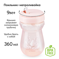 Поильник для кормления с трубочкой 360 мл Happy Baby 14011 розовый