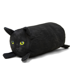 Мягкая игрушка-подушка Мягонько Черный кот с зелеными глазами, 35x16x16 см