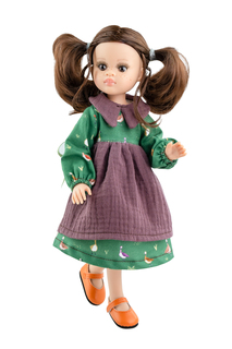 Кукла Paola Reina Ноэлия в зеленом платье с передником, 32 см шарнирная