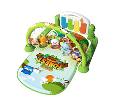 Музыкальный коврик для малышей Сова, развивающий, с пианино и игрушками, зеленый No Brand