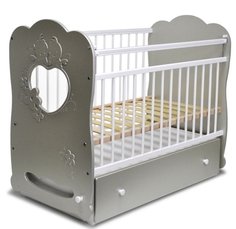 Детская кроватка Островок уюта Птенчики с поперечным маятником и ящиком - серебро, белый