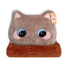 Мягкая игрушка Кот с пледом 40 см коричневый No Brand