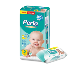 Комплект подгузники Perla Baby Twin Mini, 3-6 кг., салфетки, 72 шт.