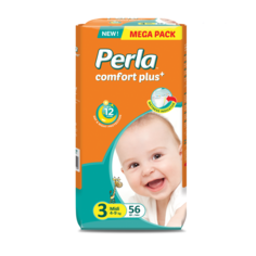 Подгузники Perla Baby CP MEGA MIDI, 56 шт., 4-9 кг.