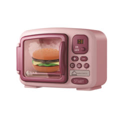 Игровой набор Микроволновая печь, с продуктами и посудой, свет, звук, пар, розовый No Brand