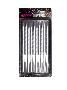 Свечи для торта Happy Birthday серебряные на ножке 11 см x 10 шт.