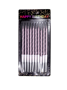 Свечи для торта Happy Birthday розовые на ножке 11 см x 10 шт.