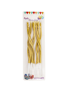 Свечи для торта изогнутые на праздник Party Candles, 12 шт. с подставкой Золото