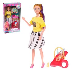 Кукла-модель шарнирная Молодая мама с малышом и аксессуарами, МИКС, 7024162W No Brand