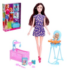 Кукла-модель шарнирная Мама Стефания с малышом, мебелью и аксессуарами, МИКС, 6936180W No Brand