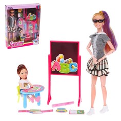 Кукла-модель шарнирная Первая учительница с малышкой, мебелью и аксессуарами, 7024170W No Brand