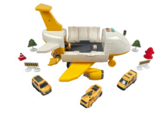 Игровой набор "Грузовой самолет с 4 машинками строительной техники и дорожными знаками", с No Brand