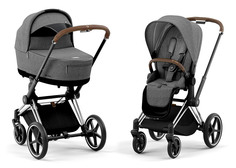 Cybex Priam IV Коляска 2 в 1, шасси IV Chrome ручка Brown/текстиль Manhattan Grey Plus