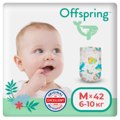 Подгузники Offspring, M 6-10 кг. 42 шт. расцветка Карибы