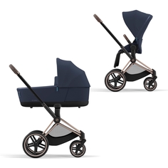 Коляска 2 в 1, Cybex Priam IV, шасси IV Rosegold, ручка Brown, текстиль Nautical Blue