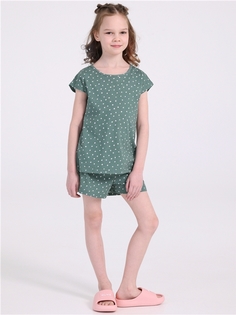 Пижама детская Апрель 2ДЖФШ5637001н, белые пятнышки на серо-зеленом, 122