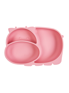 Детская силиконовая тарелка Baby Nice Бегемотик с секциями на присоске, розовый