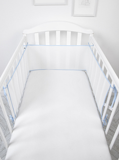 Бортик сетка защитный в кроватку Baby Nice для новорожденных 180х30 см, белый, голубой