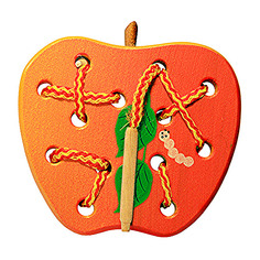 Деревянные игрушки RNToys Яблоко плоское шнуровка оранжевый
