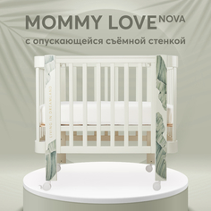 Люлька-кроватка Happy Baby с регулируемой стенкой Mommy Love с маятником, зеленая