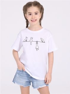 Футболка детская Апрель 1ДДФК4322001, белый Четыре котенка вышивка, 128