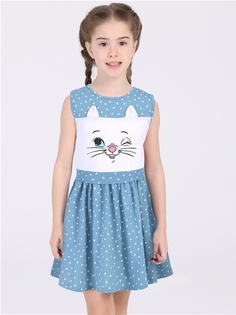 Платье детское Апрель 1ДПБ4058001н, белые пятнышки на бирюзе Мордочка подмигивает, 104