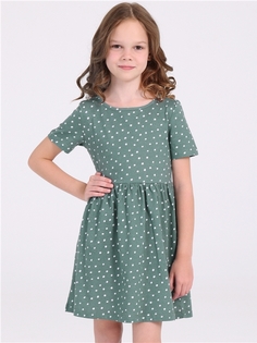 Платье детское Апрель 1ДПК4292001н, белые пятнышки на серо-зеленом, 122